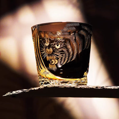 Edo Kiriko Handcrafted Tiger Whiskey Glass
