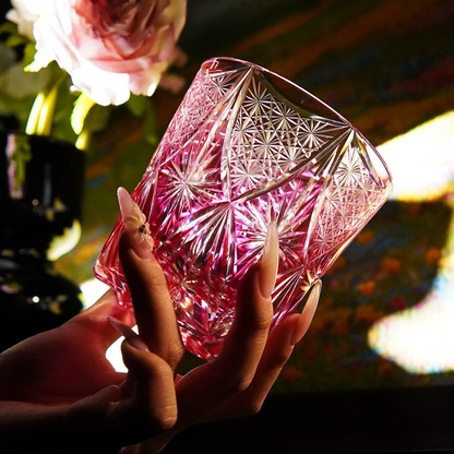 Edo Kiriko "Crimson Key" Crystal Whiskey Glass