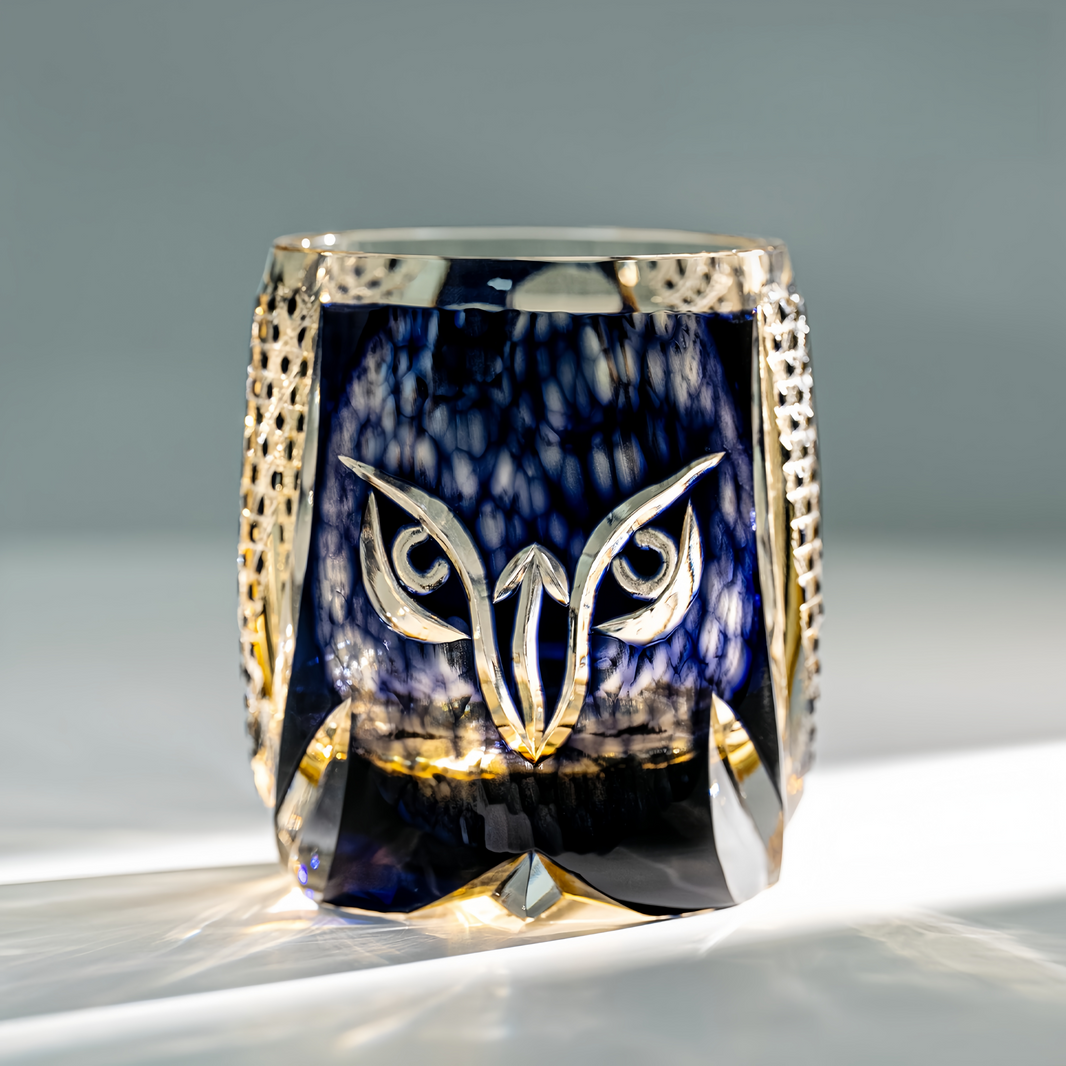 Edo Kiriko Handcrafted Owl Whiskey Glass
