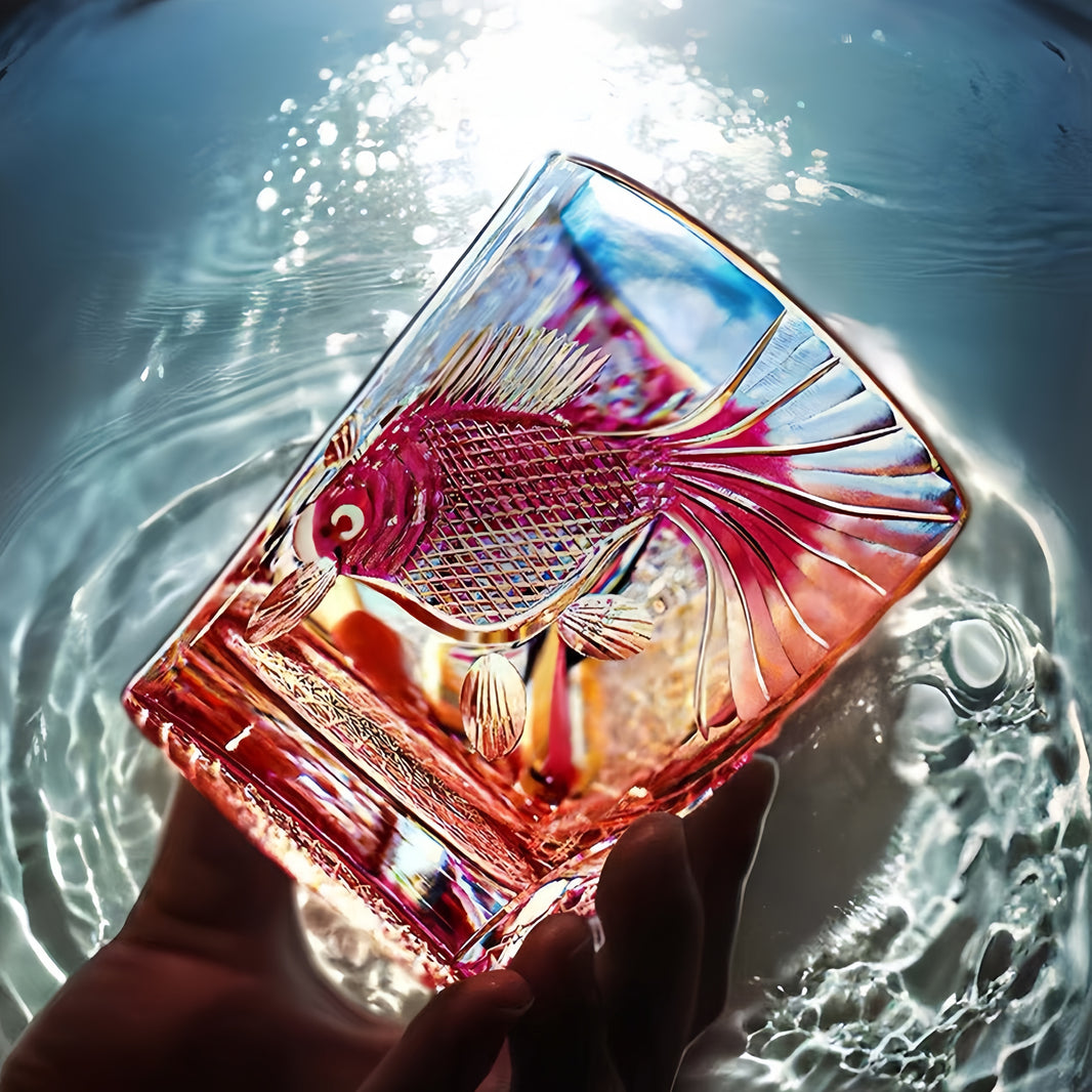 Edo Kiriko Handcrafted Koi Whiskey Glass