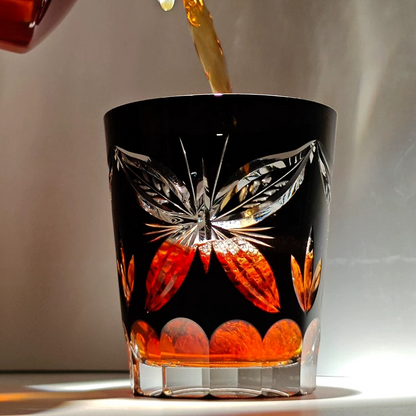 Edo Kiriko "Dark Butterfly" Crystal Whiskey Glass