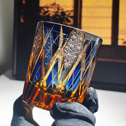 Edo Kiriko Handcrafted Thunder Gods Whiskey Glass