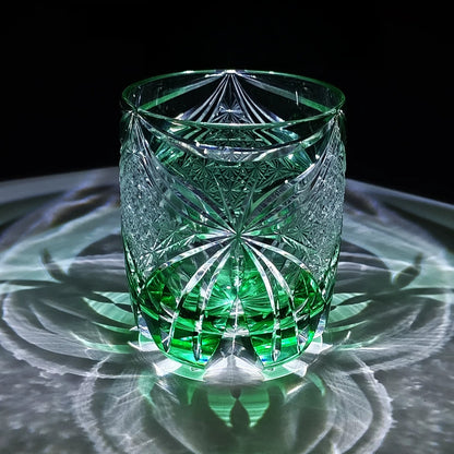 Edo Kiriko  "Emerald Butterfly" Handcrafted Whiskey Glass
