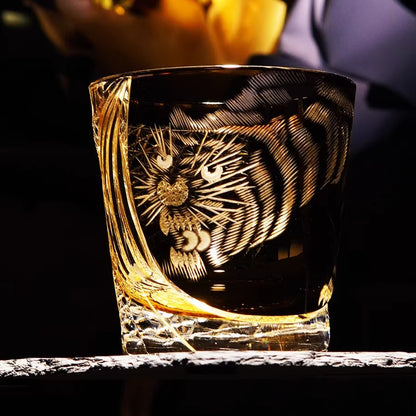 Edo Kiriko Handcrafted Tiger Whiskey Glass