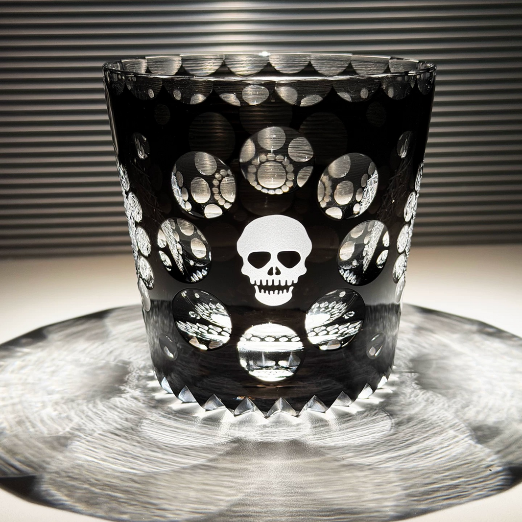 Edo Kiriko "Memento Mori" Skull Crystal Whiskey Glass