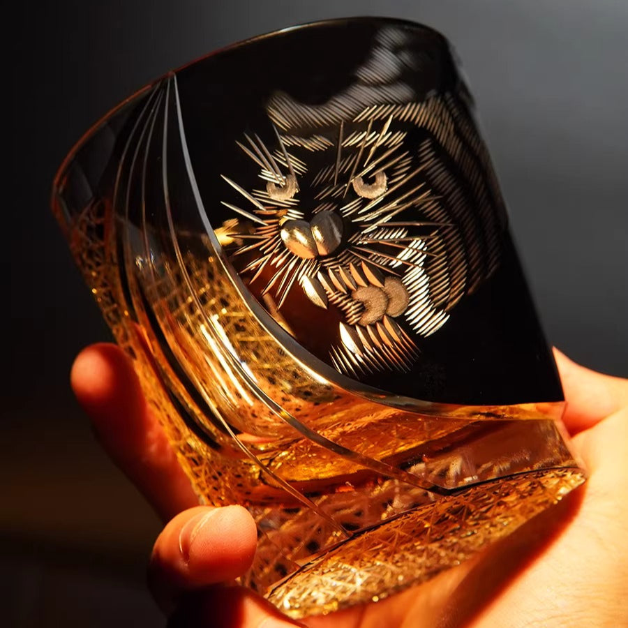 Edo Kiriko Handcrafted Tiger Whiskey Glass