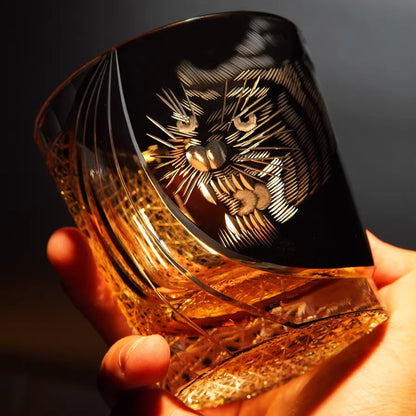 Edo Kiriko Handcrafted Tiger Whiskey Glass