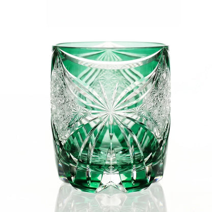 Edo Kiriko  "Emerald Butterfly" Handcrafted Whiskey Glass